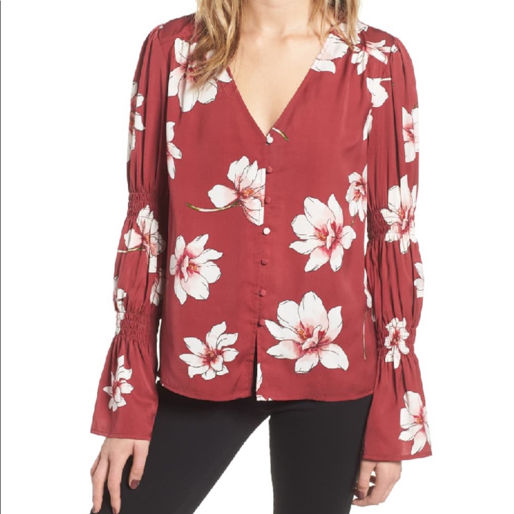 NWT cupcakes & cashmere red floral blouse small